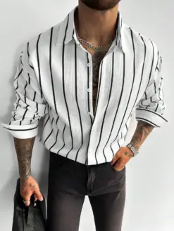 Men's Vintage Black and White Striped Long Sleeve Shirt