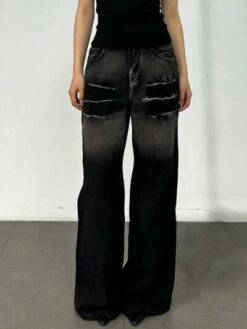 Women's Black Washed Wide Leg Jeans