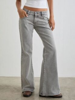 Women's Light Gray Low Rise Flare Leg Jeans